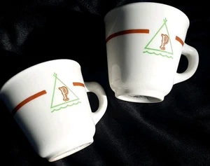 2 Restaurant Ware Diner Mugs Teepee w Letter P Homer Laughlin Pokegan St Pk, IN? - Picture 1 of 7