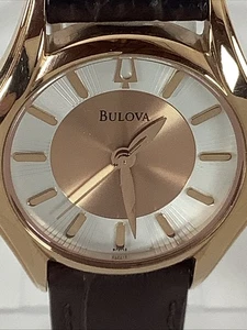 Bulova Classic Women's Rose Gold White Dial Brown Leather 28mm Watch 97L112-SDV - Picture 1 of 11
