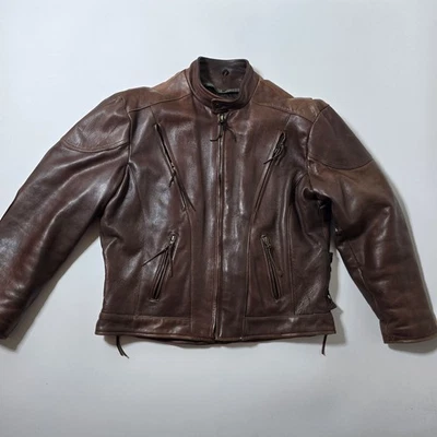  Frontier Leathers Men’s Size 44 Brown Motorcycle Biker heavy Jacket Lined  - Image 1 of 4