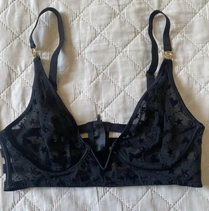 VICTORIA’S SECRET Black Sheer Heart Logo Design . Zipper Back With Straps LARGE - Picture 1 of 9
