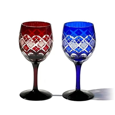 [Official Taiburo Studio] Edo Kiriko Yarai Nanako (Fish Roe) Wine Glasses Pair - Image 1 of 3