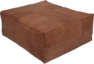 Moroccan Pouffe Unstuffed Square 30'' Brown Ottoman Leather Boho New Home Decore - Picture 1 of 3