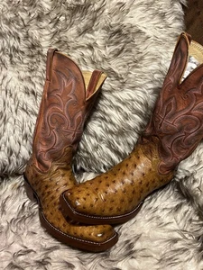 JUSTIN DAMEN TOP QUALITÄT STRAUSSEN & LEDER COWGIRL STIEFEL - Cognac - Gr. 7 B - Bild 1 von 19