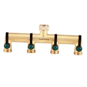 Brass Garden Hose Splitter, 4 Way Spigot Splitter, Heavy Duty 4-way splitter - Picture 1 of 7