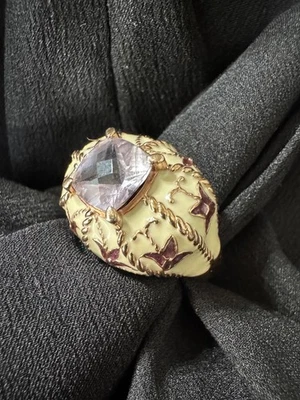 Anillo Vintage Victoria Wieck Oro 925 Vermeil Lavanda Amatista Diseñador Esmalte 7 Foto 1 de 4