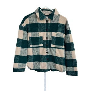 Gap Kids Wool Plaid Shacket Flannel Jacket Coat Green & Cream Size XL Unisex - Picture 1 of 6