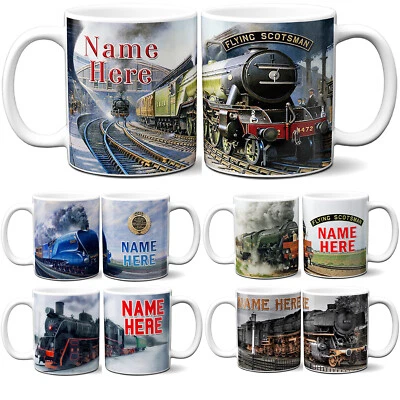 KRAFTYGIFTSUK Personalised Train Mug Steam Train Cup Grandad Dad Fathers Day Custom Text Gift