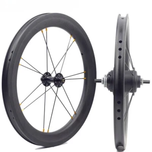 Carbon Road Bike Front Rear Wheelset 16'' 349 Rim Brake Folding Bicycle Wheels - Picture 1 of 15