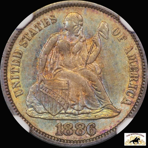1886 SEATED LIBERTY DIME NGC MS 62 NEWMAN COIN CAC TONED Cover