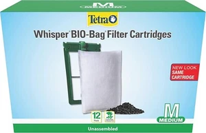 TETRA WHISPER BIO-BAG DISPOSABLE FILTER CARTRIDGES UNASSEMBLED MEDIUM 12 PACK*** - Picture 1 of 4