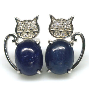 Gemstone Blue Sapphire & Cubic Zirconia Earrings 925 Silver White Gold Plated