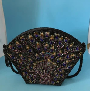Mini Cartera/Cartera de Mano/Muñequera Chico's Majestic Hecha a Mano Pavo Real con Cuentas - Imagen 1 de 12