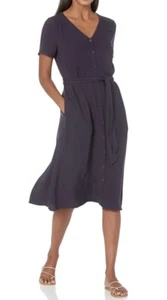 Women's Short Sleeve Midi Button Front Dress w/ Pockets Navy XXL NWT - Picture 1 of 6
