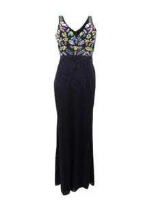 Betsy & Adam Women's Multi-Beaded Lace Gown (4, Black Multi) - Picture 1 of 2