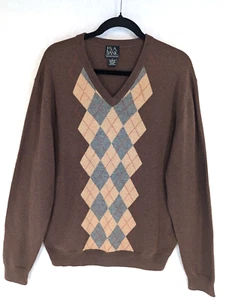 Jos A Bank Hombre Grande Marrón Cuello en V Argyle Corderos Mezcla Lana Jersey Suéter - Imagen 1 de 13