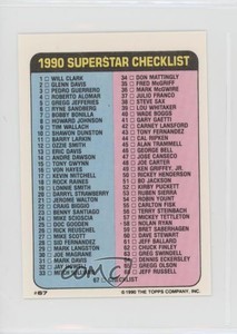 1990 Super Star Sticker Back Cards Checklist Rickey Henderson Greg Briley HOF