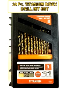 29 Pc. TITANIUM INDEX DRILL BIT SET 1/16"-1/2" in 1/64" Increments Round Shank - Picture 1 of 8