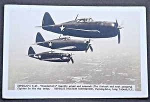 Farmingdale Long Island NY Real Photo Postcard Republic Aviation P-47 Thunderbol - Picture 1 of 3