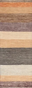 Contemporary Striped Gabbeh Kashkoli Handmade Oriental Runner Rug 2' 7" x 7' 11" - Picture 1 of 12