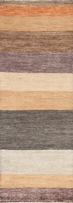 Zeitgenössisch Gestreift Gabbeh Kashkoli Handmade Orientalisch Teppich Läufer - Bild 1 von 4