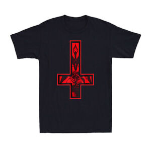 Baphomet umgekehrtes Kreuz okkulter Satanismus Hagel Satan Vintage Herren schwarz T-Shirt