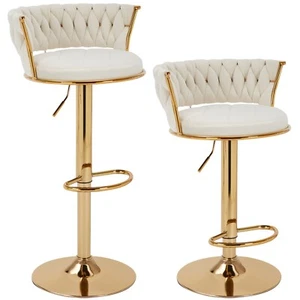 Set of 4 Bar Stools Adjustable Swivel Velvet Retro Kitchen Counter Height Chair - Picture 1 of 29