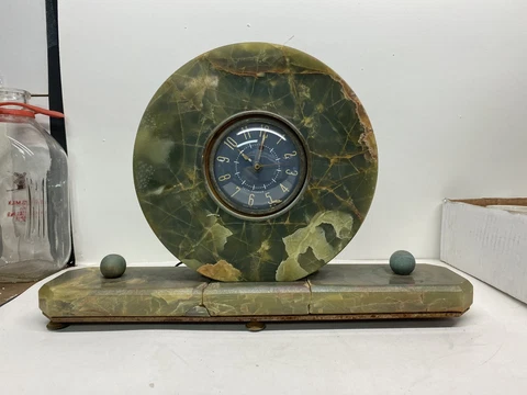 Antique Seth Thomas Green Onyx Marble Mantle Desk Clock Electric Works Cover