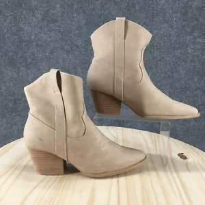 Rachel Zoe Boots Womens 9.5M Rocky Ankle Bootie Beige Faux Leather Pointed Block - Picture 1 of 19