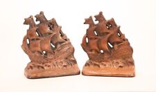 Vintage Heavy Bronze Nautical Ship Bookends of Spanish Galleon Ships