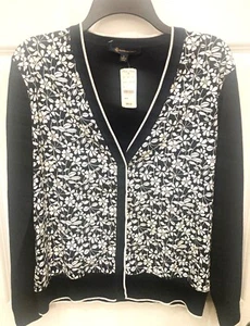 Brooks Brothers Women's Cardigan Navy & White Cotton Floral Preppy Size L - Picture 1 of 6