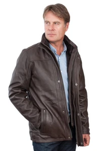 Abrigo Chaqueta de Cuero Marrón Cálido Clásico de Largo Medio para Hombre - Imagen 1 de 4
