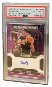 2022 Prizm Draft Picks Snstnl Signatures Prpl Crcl Zach Edey /50 Dual PSA 10/10 - Picture 1 of 2