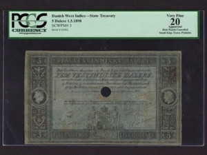 Danish West Indies / Virgin Islands:P-3,5 Dalere,1898 * Mercury * PCGS VF 20 * - Picture 1 of 2