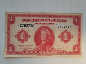 1943 Netherlands 1 Gulden Queen Wilhelmina FC762729 Bank Note - Picture 1 of 2