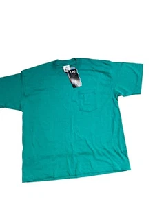 Vintage New Lee Single Stitch Teal Pocket T-Shirt Heavyweight Cotton USA Large - Picture 1 of 5