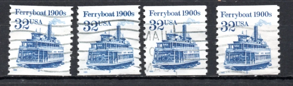 US Scott #2466 plate #2-5 coil singles, used - Image 1 of 1