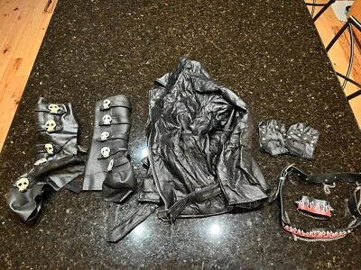 Kids Halloween Costume Rocker Biker Diamond Plate leather jacket belt gloves - Image 1 of 4