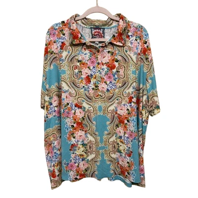 Camiseta Polo Johnny Was Rivoray Floral Manga Corta Mujer 3X Bambú Jersey Tejido Boho Foto 1 de 4