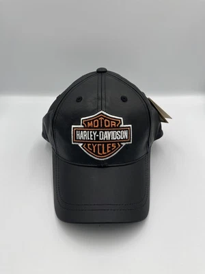 Gorra Harley-Davidson correa trasera negra imitación cuero logotipo para hombre protector de barra Foto 1 de 4