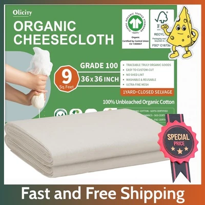 Organic Cheese Cloth 36x36”– GOTS Certified, Grade 100, Unbleached Cotton Muslim - Image 1 of 4