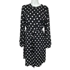 NWT Banana Republic Factory Button Up Dress Polka Dots Black White 10 L/S - Picture 1 of 9