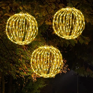 Juego de 3 bolas de luz LED para exteriores, luces colgantes de globo de árbol con pliegue plano Me... - Imagen 1 de 7