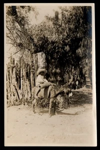 MEXICO - TIPOS MEXICANOS, CHILD ON DONKEY, REAL PHOTO - Picture 1 of 2