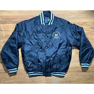 Chaqueta de bombardero de colección años 90 Holloway bordada Buck negra acolchada de gran tamaño nueva con etiquetas MED Foto 1 de 4
