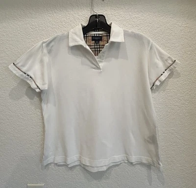 Camisa polo vintage Burberry Golf para mujer Nova Check manga corta blanca talla pequeña Foto 1 de 4