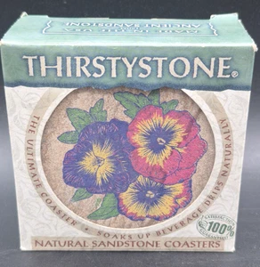 Thirstystone Natural Sandstone Coasters x 4 Floral VTG NEW  - Picture 1 of 8
