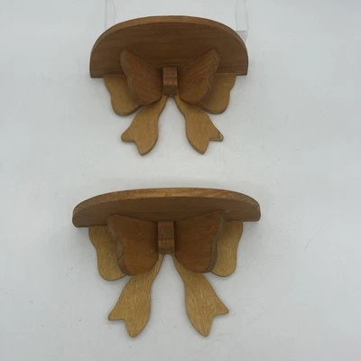 Vintage Bow Wooden Wall Shelf Pair Farm Country Cottage Decor Farmhouse 80’s - Image 1 of 4