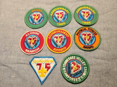 Lot of 8 Boy Scout 75th diamond Patches, Plus Tennessee Valley Council  Mint - Image 1 of 2