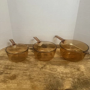 Vintage Amber Corning Vision Ware 2.5 Liter, 1.5 Liter, 1 Liter No Lids Lot Of 3 - Picture 1 of 7