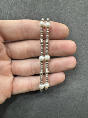 10.7g VTG Sterling Silver 925 Pearl Beaded Chain Bracelet 7” Jewelry lot M - Image 1 of 4
